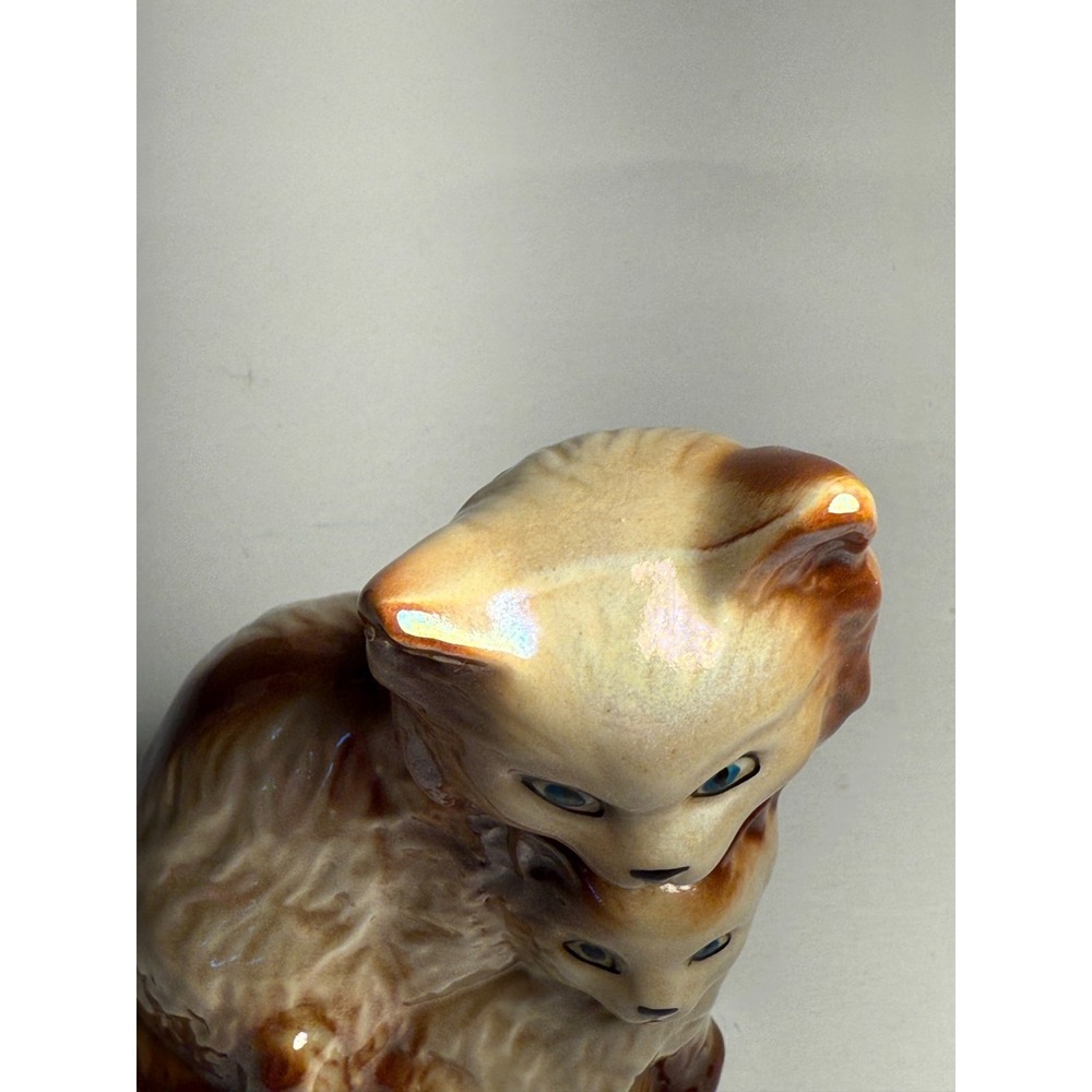 GF Brazil Ceramic Cat Figurine Mother & Kitten Brown Cream Glaze 6" Vintage - Picture 5 of 8